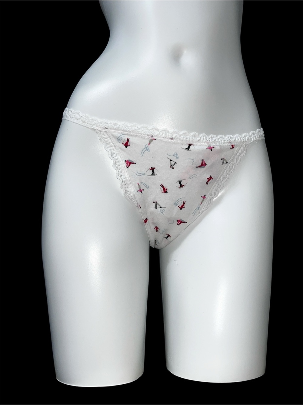 Victoria's Secret White Lace-Trim Bikini Panty with Pink & Black Print sz XL